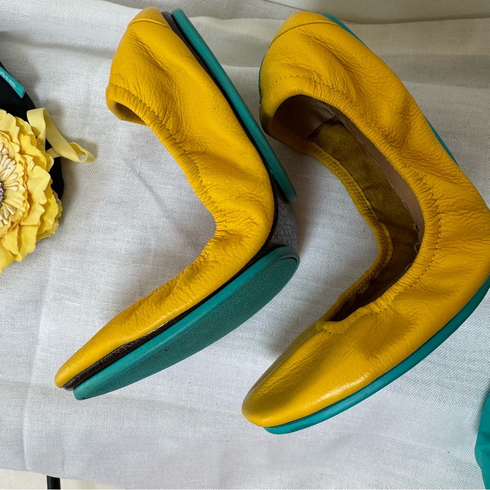 Tieks Yellow Flats with Elastic Trim and Foldable Design With A Box And Flower - Picture 7 of 13